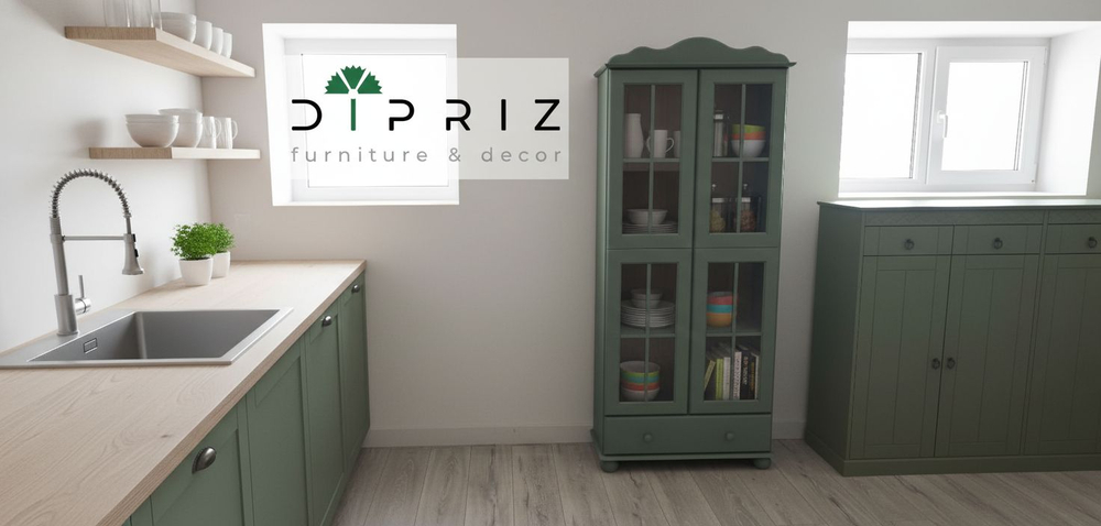 Шкаф витрина, 77х32х186, Бритта, буфет, стеклянный, сервант, деревянный, 2 двери, эвкалипт, Dipriz