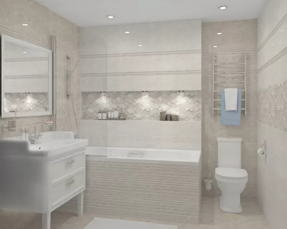 Плитка Alma Ceramica TWA11RXN004 Roxana 20x60 бежевая глянцевая рельефная / полосы