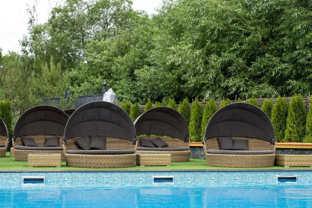 "Стильяно" плетеная кровать круглая, цвет соломенный