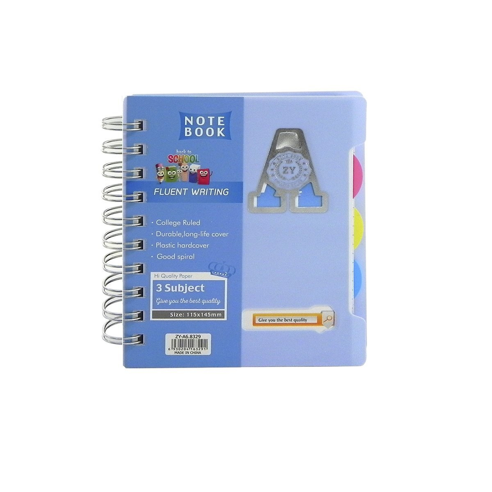 Блокнот А6, Alingar, гребень, пластиковая обложка, с разделителями, ассорти, клетка, 120 л., "Пастельные тона. АВСD "