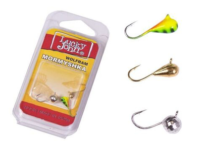 Мормышки вольфрамовые Lucky John с петелькой 3 штуки набор 1 классический блистер