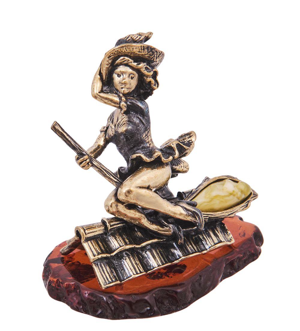 Народные промыслы AM-4179 Фигурка «Ведьмочка на крыше» (латунь, янтарь)