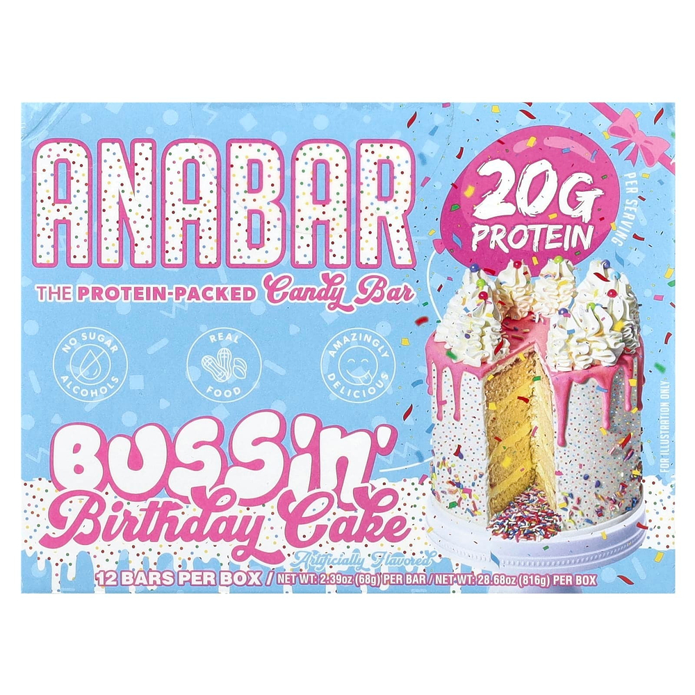 The Anabar, The Protein-Packed Candy Bar, Bussin 'Birthday Cake, 12 батончиков, 68 г (2,39 унции)