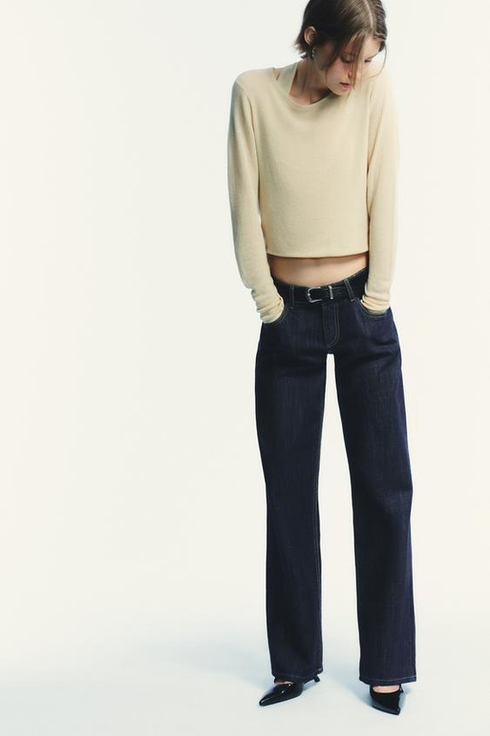 ZARA ДЖИНСЫ TRF WIDE LEG С НИЗКОЙ ПОСАДКОЙ, ТЕМНЫЙ ИНДИГО
