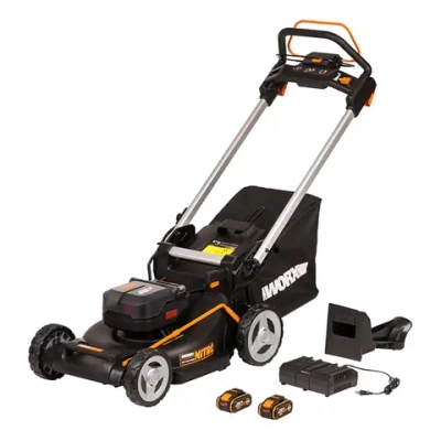 Аккумуляторная газонокосилка WORX WG749E 20В самоходная (2 x 4 Ач, ЗУ) нож 46 см, WG749E