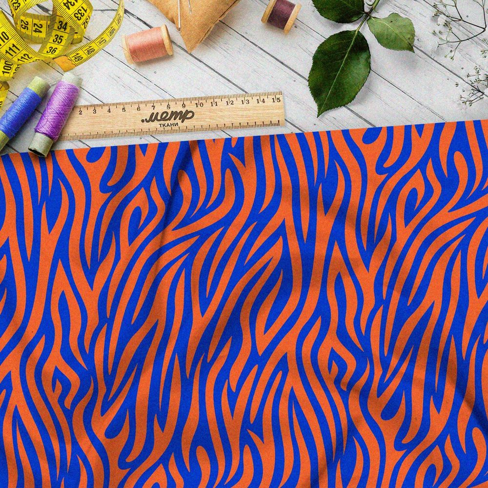 Ткань бифлекс оранжево-синий тигр