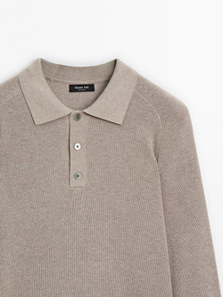 Massimo Dutti Вязаный свитер с воротником-поло, норка