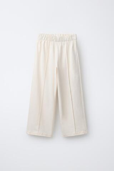 ZARA КОМПЛЕКТ ИЗ ФУТБОЛКИ И БРЮК КЮЛОТ HEAVY WEIGHT С ДЕКОРАТИВНЫМИ ШВАМИ, ЭКРЮ