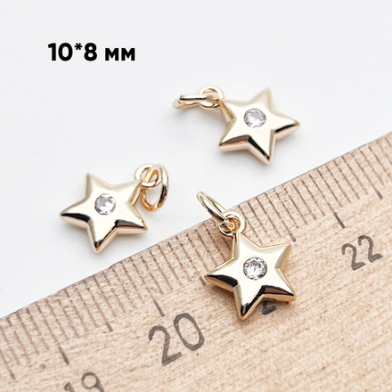 Подвеска Звезда, цвет золото, фианит, размер 10,5*8,5 мм, цена за 1 шт
