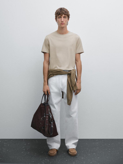 Massimo Dutti Футболка из смесового хлопка, каменно-серый