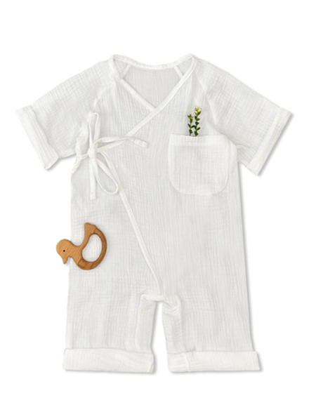 Муслиновый песочник - комбинезон на запах Молочный RinaAmari