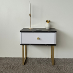 Тумба прикроватная на ножках ROYAL 5301 эко (Мрамор Неро-Золото-р.золото)