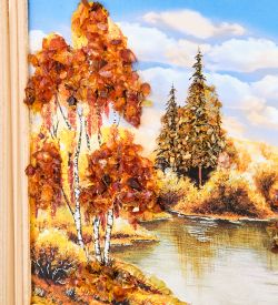 AMB-54/ 4 Картина «Озеро в лесу» (с янтарной крошкой) дер.рамка 12х15