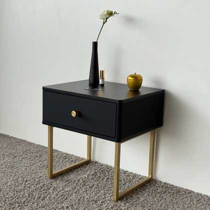 Тумба прикроватная на ножках ROYAL 5301 эко (Черный-Золото-р.золото)