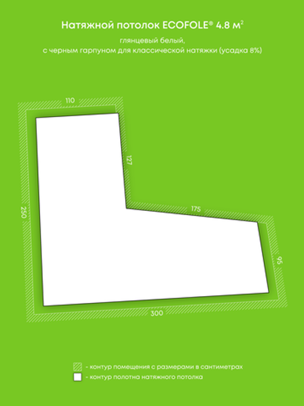 Глянцевый натяжной потолок 4.8 м2