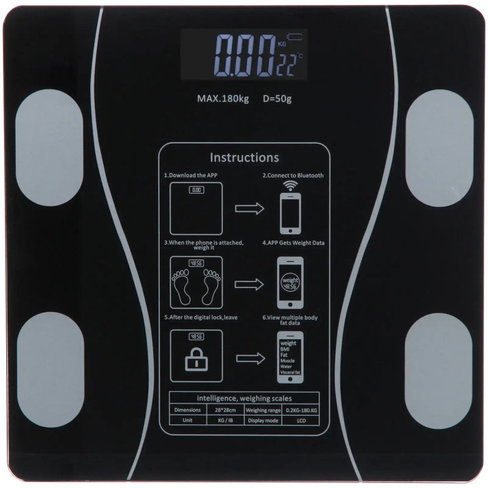 Весы напольные электронные «SMART - Style» 28*28*0,5 см, bluetooth (работает от 2хААА), Черный