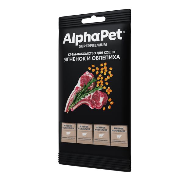 Крем-лакомство AlphaPet Superpremium для кошек с ягненком и облепихой