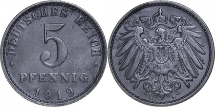 Германия 5 пфеннигов, 1915-1922 Герб XF