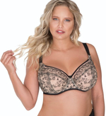 Бюстгальтер с мягкой чашкой, украшенной вышивкой (Размер: 90D) (Цвет: телесный с черным)