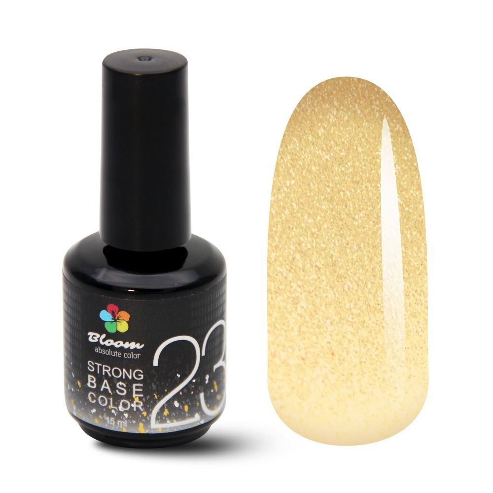 Bloom Strong base Color 23 - База жесткая прозрачная с золотым шиммером, 15 мл