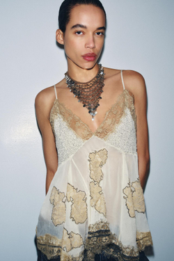 ZARA ТОП В БЕЛЬЕВОМ СТИЛЕ С ВЫШИВКОЙ — ZW COLLECTION, БЕЛЫЙ/ЧЕРНЫЙ