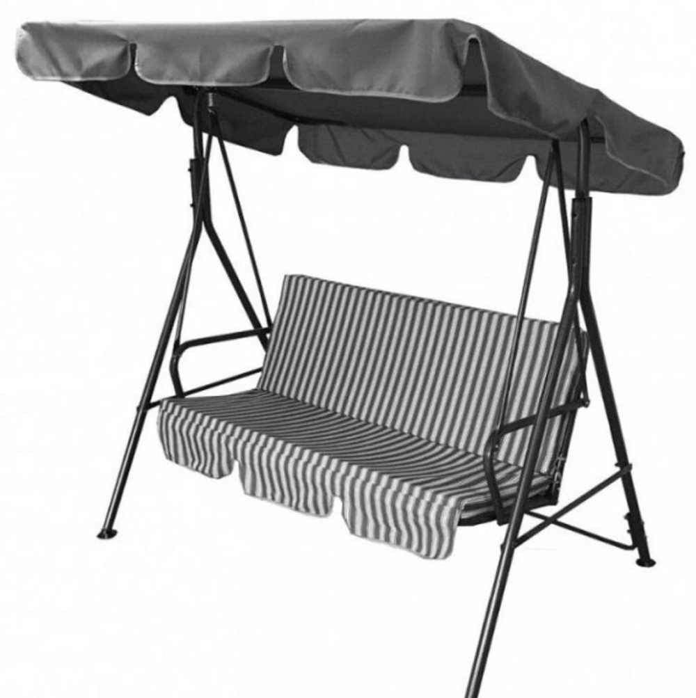 Качели садовые OLSA 2-х местные Габи(каркас черный, м/э серый, белый рис.полоска)1 уп.