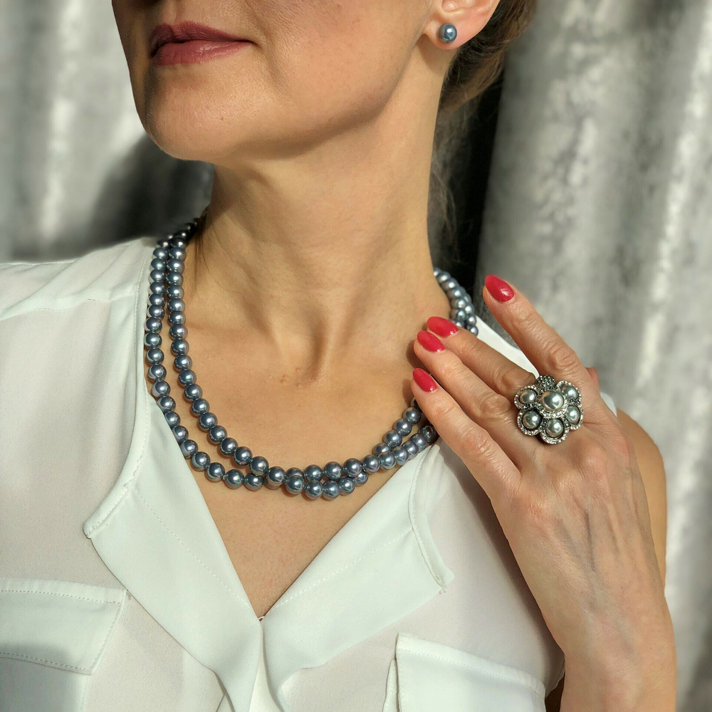 Кольцо 15668 серый жемчуг