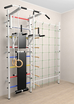 Шведская стенка Sv Sport усиленная 611 (Турник стандарт/Брусья/Скамья/Канат/Kольца/Лестница/Канатный лаз/Сетка)