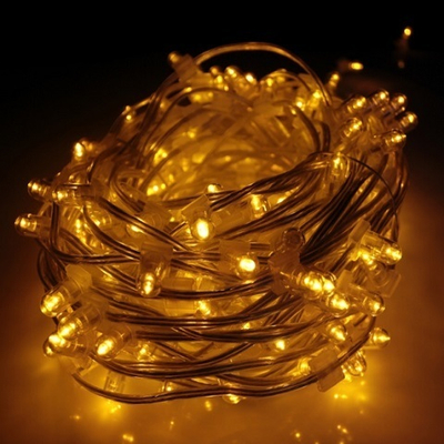 Клип лайт Желтый Мерцающий, комплект с трансформатором, 30 метров, IP65, прозрачный провод с колпачком