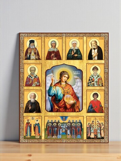 Архангел Михаил с избранными святыми деревянная икона на левкасе