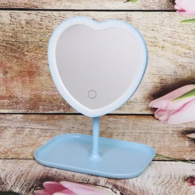 Зеркало настольное с подсветкой на подставке «Mary Touch - Heart», цвет голубой, USB, 20*28см