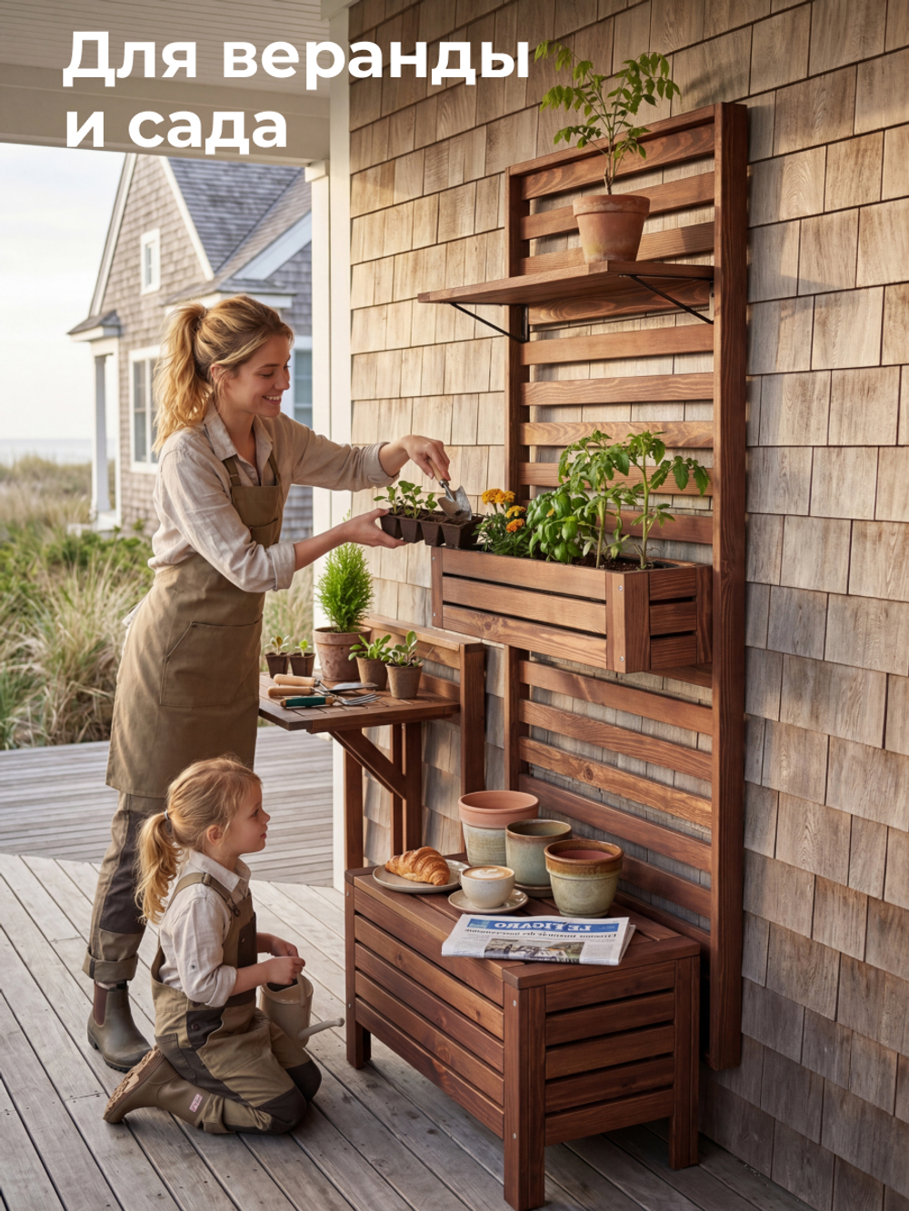 Панель для стен деревянная Эпларо 177х76 см, панель вешалка для цветов кашпо для сада, балкона и прихожей, венге