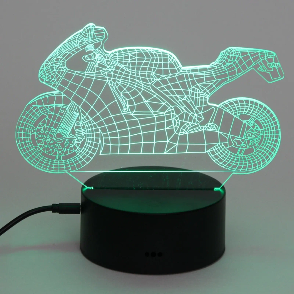 Светильник ночник «3D-Мотоцикл» на пластиковой подставке, с включателем USB