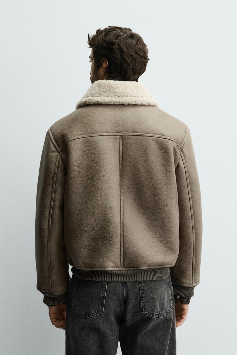 ZARA ДУБЛЕНКА ИЗ ИСКУССТВЕННОЙ КОЖИ, ХАКИ