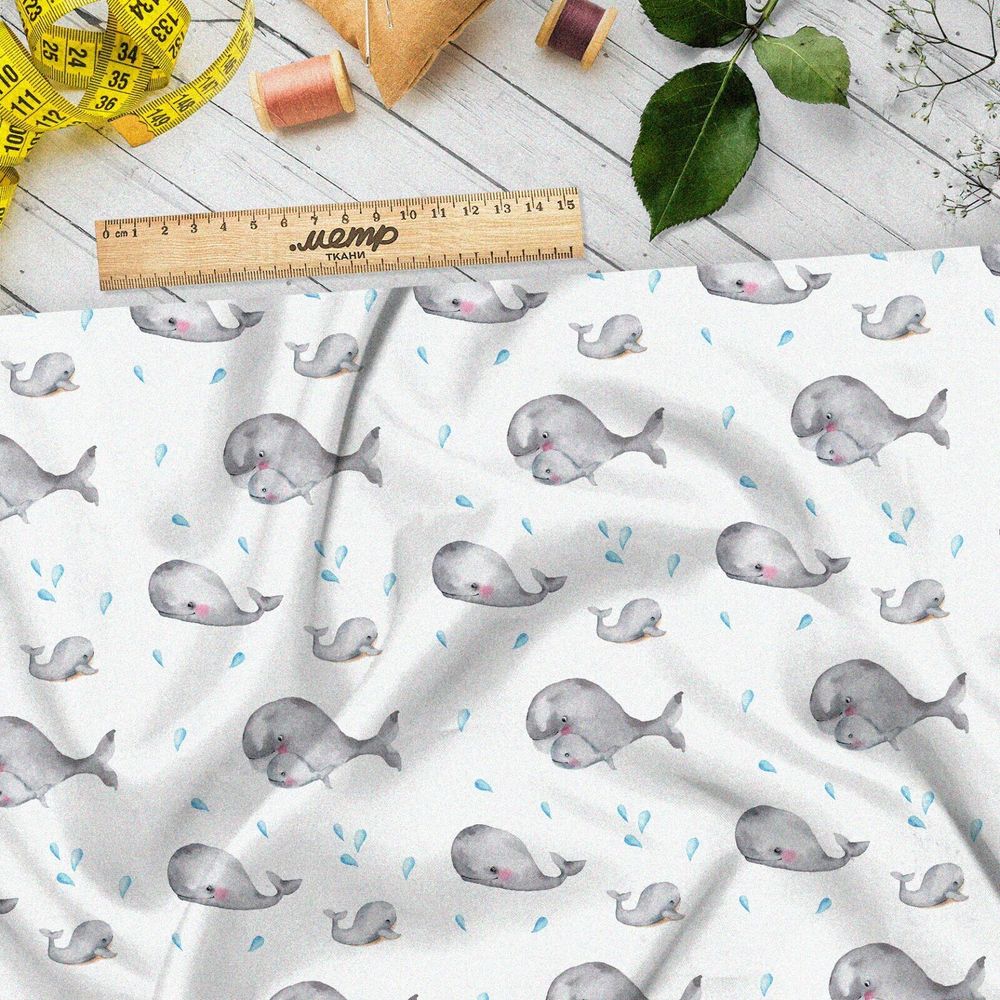 Ткань мембрана акварельные киты