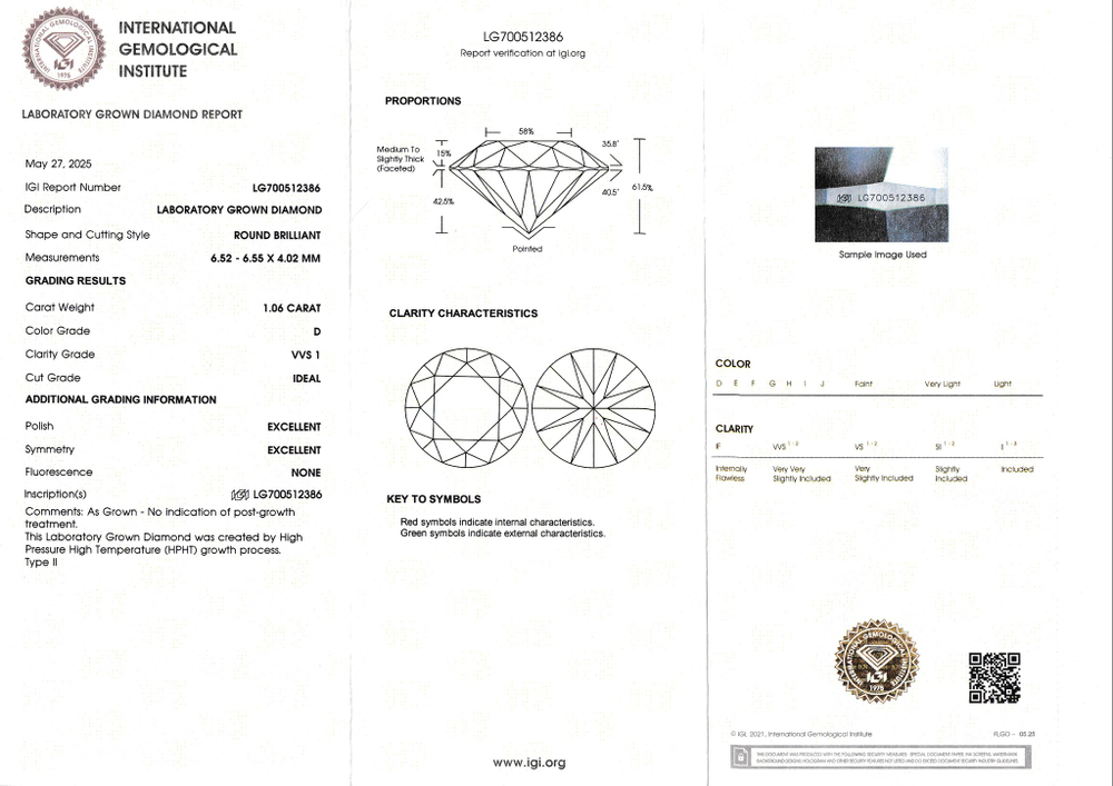 Лабораторно-выращенный бриллиант Кр-57 6.52-6.55 мм D/VVS1 1.06 ct