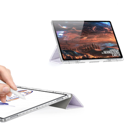 Чехол книжка фиолетового цвета от Dux Ducis для Samsung Galaxy Tab S9 Ultra, Tab S10 Ultra и Tab S8 Ultra, серия Unid Series Case, с держателем стилуса и функцией автоматического перехода в спящий режим