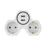 Двойник электрический 16А с/з и защитными шторками и 2 USB-разъема, 2,4 А, белый REXANT