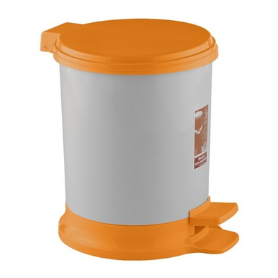 Ведро для мусора с педалью 7л цвет белый с оранжевой крышкой, устойчивое