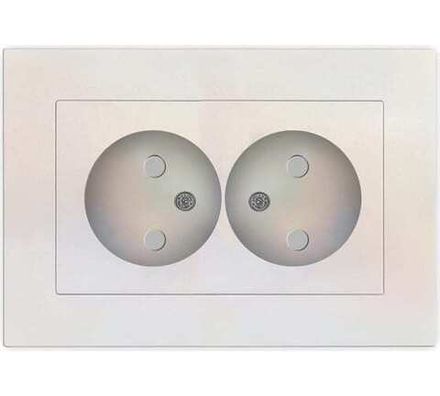 Розетка двухместная "UNIVersal" серия "Афина" б/з, с/у, з/ш, 16А, 220В, жемчуг (еврослот) (HU2331)