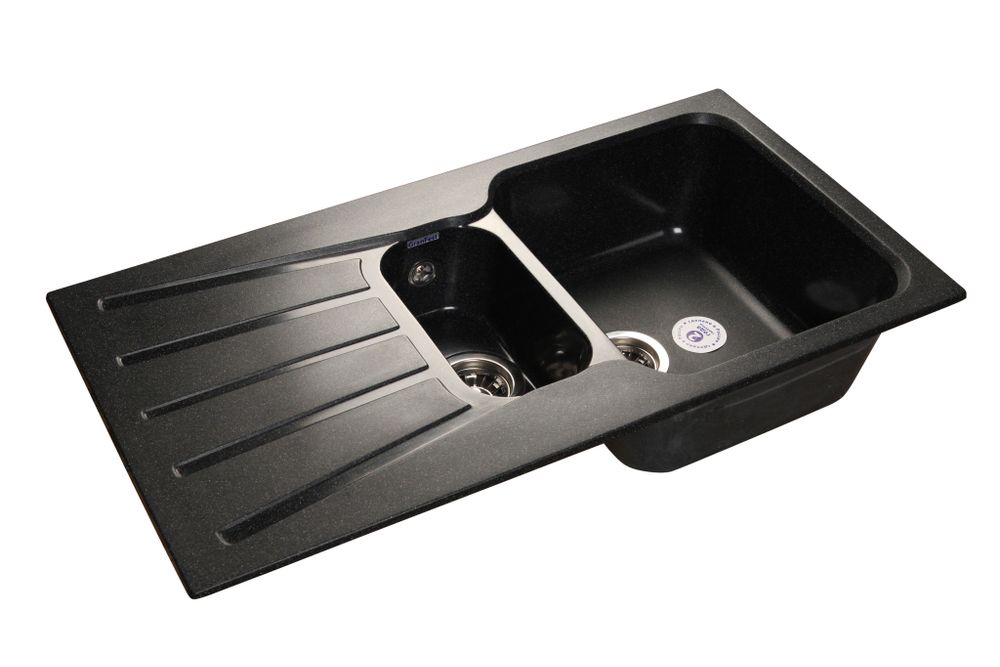 GRANFEST Мойка мрамор STANDART GF-S--940KL  1,5 чаши+крыло 940*495мм    черный арт.GF-