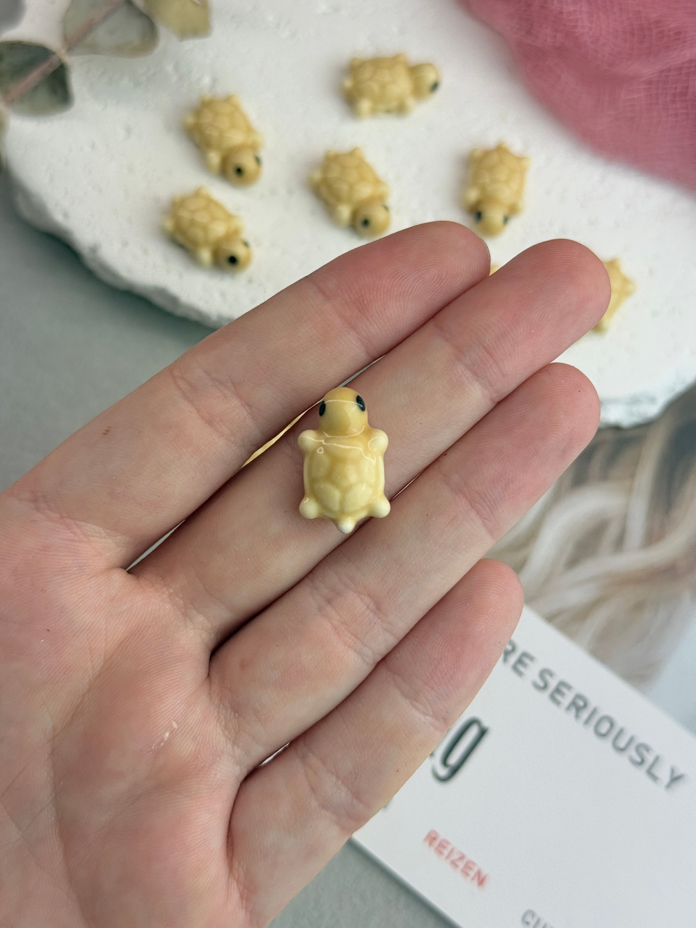 Керамические бусины "Черепашка", карамельный 12*19 мм, 5 штук