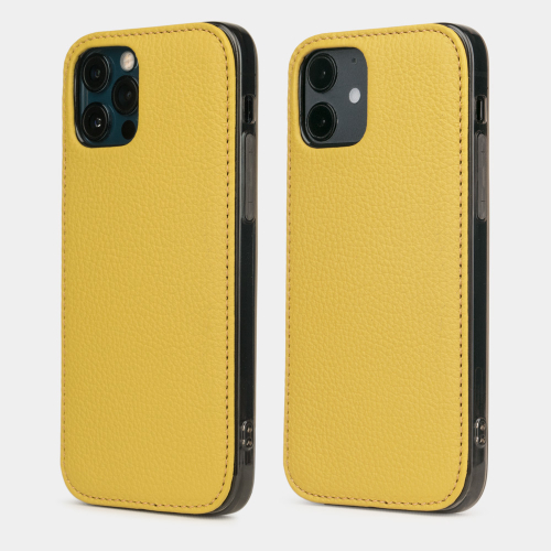 Накладка для iPhone 12/12Pro из кожи теленка, желтого цвета