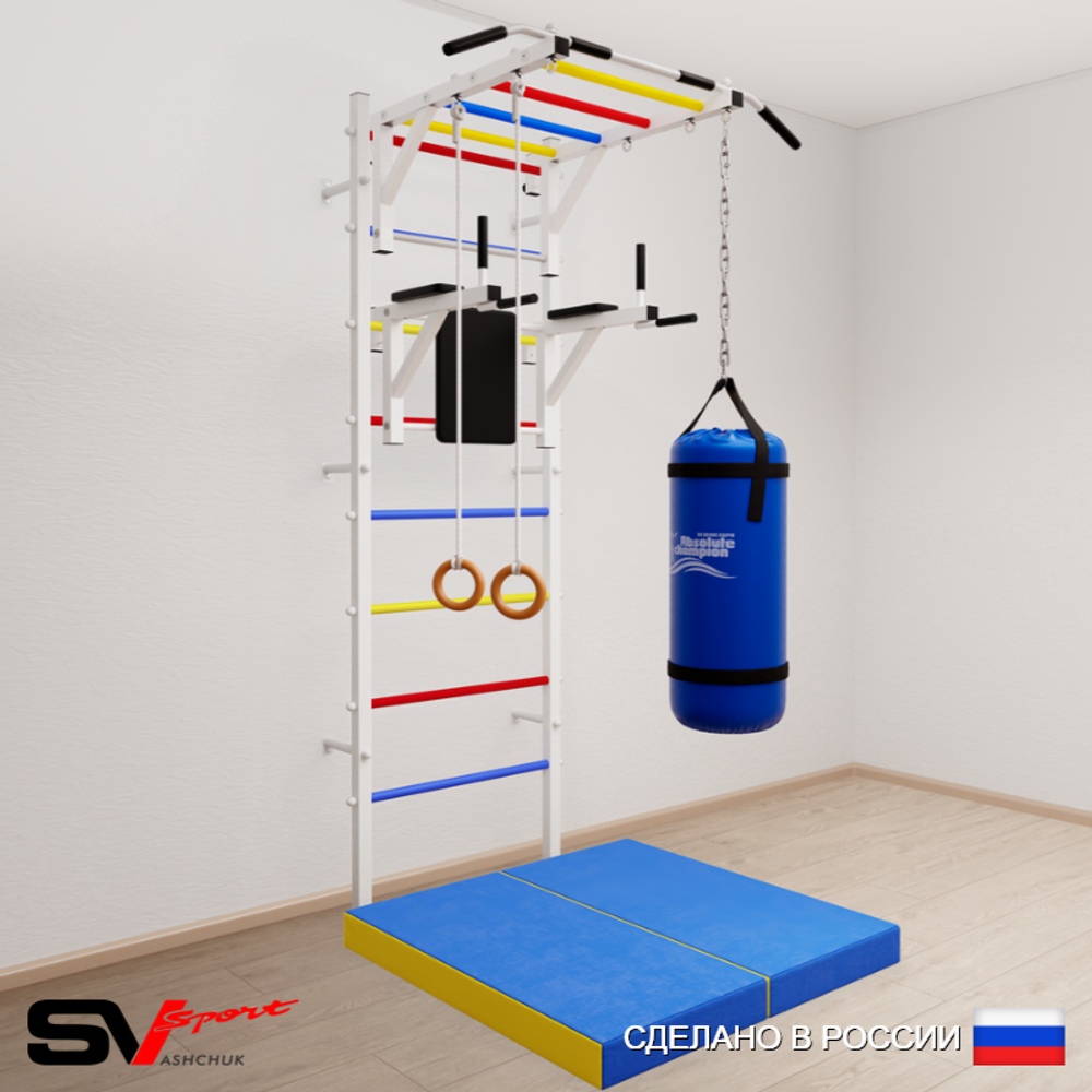 Шведская стенка Sv Sport 5415 (Турник рукоход/Брусья/Кольца/Цепь/Мешок 15кг/Мат 1м)