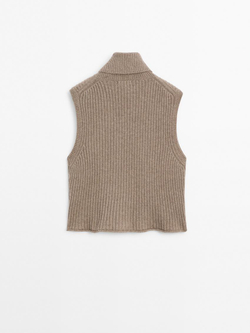 Massimo Dutti Топ в рубчик с высоким воротником, кротово-коричневый