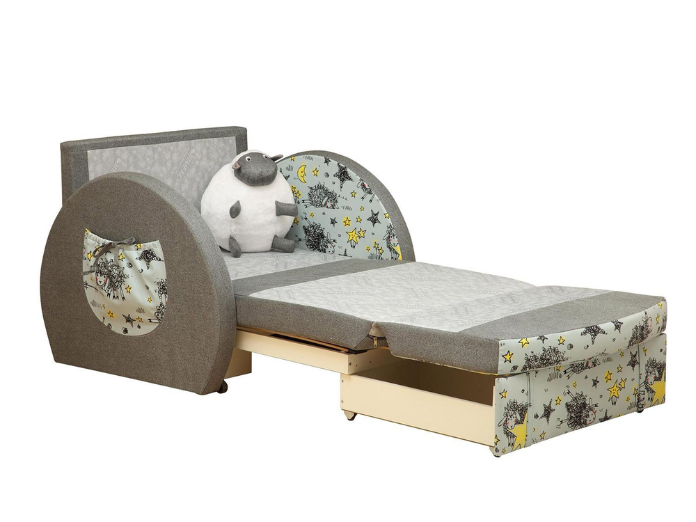 Тахта Мася-8 Барашек жаккард тесла серый/микровелюр барашки