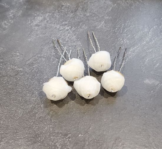 Набор шпилек "Розы" органза, 10 шт, белый