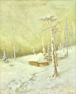 Саврасов Алексей Кондратьевич. Зимний пейзаж с избушкой. Холст, масло. Конец XIX века