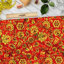 Ткань шифон хохломская роспись