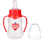 Бутылочка для кормления "Люблю маму и папу"150 мл приталенная, с ручками, цвет красный 2969883